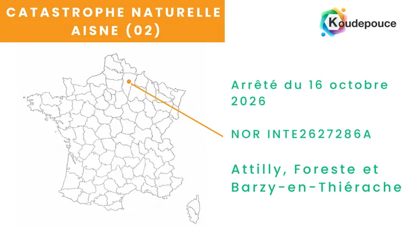 Catastrophe naturelle dans l’Aisne (02) : inondations et sécheresse - Arrêté du 16 octobre 2026